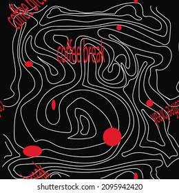Sinuous white lines, closed among themselves, the inscription coffee break ovals and circles on a black background, vector pattern for coffee shop, paper, textiles, cafe and decor