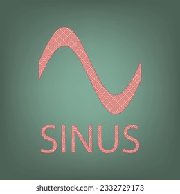 Icono de línea de gráfico sinusal. Icono de albaricoque con motivos gráficos de parqué rojo ladrillo en un fondo de Ebony. Feldgrau. Verde. Ilustración.