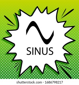Icono de línea de gráfico sinusal. Icono negro sobre la parte blanca Splash en fondo verde con puntos blancos.  Ilustración.