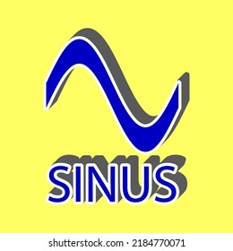 Sinus graph line icon. Blue Icon with white stroke in 3d at yellow Background. Illustration.