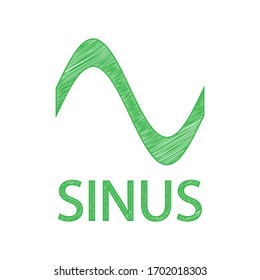 Icono de línea de gráfico sinusal. Ícono de garabato verde con contorno sólido sobre fondo blanco.  Ilustración.