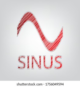 Icono de línea de gráfico sinusal. Guión de degradado rojo Icono con contorno artístico Cadena gris sobre fondo gris claro. Ilustración.