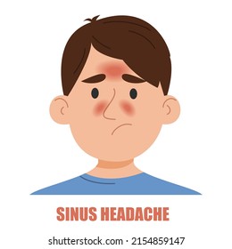 Sinus Headache Vector Isolated. Illustration Of A Man Suffering From The Headache Caused By Sinusitis Or Allergy. Nasal Infection. Sad Face.