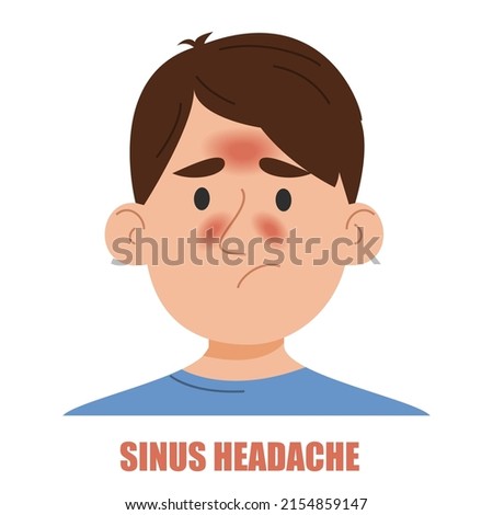 Sinus headache vector isolated. Illustration of a man suffering from the headache caused by sinusitis or allergy. Nasal infection. Sad face.