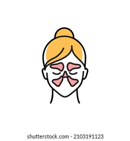 Icono de línea de color de problemas sinusal. Enfermedades humanas. Pictograma para página web, aplicación móvil, promoción.