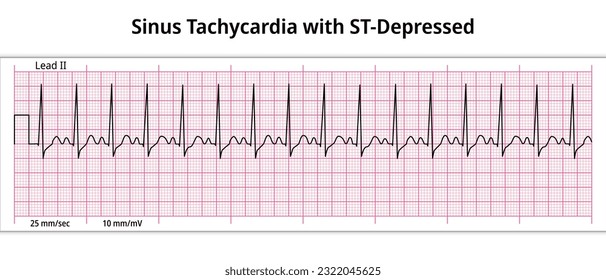 Sinus Tachycardia with ST-Segment Depressed - 8 Second ECG Paper - Medical Vectors Illustrations