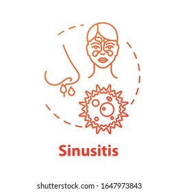 Sinusitis concept icon. Virus and germs. Stuffy nose. Paranasal inflammation. Respiratory illness. Nasal problem. Flu infection idea thin line illustration. Vector isolated outline RGB color drawing