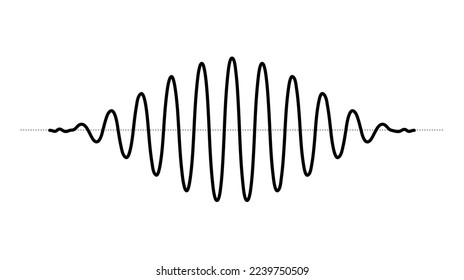 Sinusoid fading signal. Black curve sound wave. Voice or music audio concept. Pulse line. Fading out electronic radio graphic.