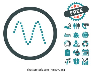 Sinusoid pictograph with free bonus pictograph collection. Vector illustration style is flat iconic bicolor symbols, soft blue colors, white background.