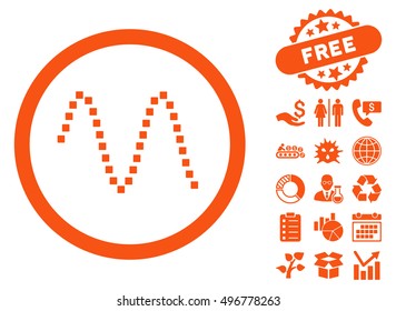 Sinusoid pictograph with free bonus elements. Vector illustration style is flat iconic symbols, orange color, white background.