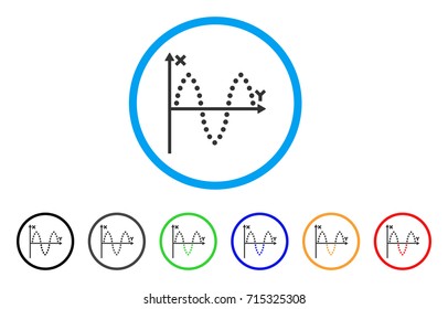 Sinusoid Plot icon. Vector illustration style is a flat iconic sinusoid plot gray rounded symbol inside light blue circle with black, gray, green, blue, red, orange color versions.