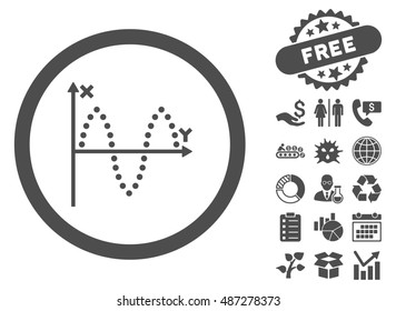 Sinusoid Plot pictograph with free bonus elements. Vector illustration style is flat iconic symbols, gray color, white background.