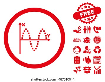Sinusoid Plot pictograph with free bonus images. Vector illustration style is flat iconic symbols, red color, white background.