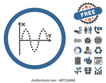 Sinusoid Plot pictograph with free bonus icon set. Vector illustration style is flat iconic bicolor symbols, cobalt and gray colors, white background.