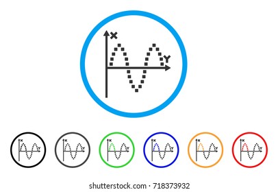 Sinusoid Plot rounded icon. Style is a flat sinusoid plot gray symbol inside light blue circle with black, gray, green, blue, red, orange versions. Vector designed for web and software interfaces.