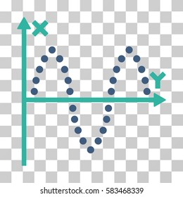 Sinusoid Plot vector icon. Illustration style is flat iconic bicolor cobalt and cyan symbol on a transparent background.