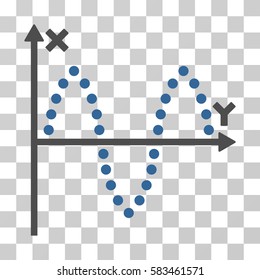 Sinusoid Plot vector pictograph. Illustration style is flat iconic bicolor cobalt and gray symbol on a transparent background.