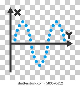 Sinusoid Plot vector pictograph. Illustration style is flat iconic bicolor blue and gray symbol on a transparent background.