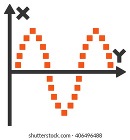 Sinusoid Plot vector toolbar icon. Style is bicolor flat icon symbol, orange and gray colors, white background, square dots.