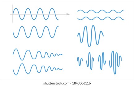 Sinusoid  A set sinusoidal waves  Pulse lines isolated white background  Vector symbol
