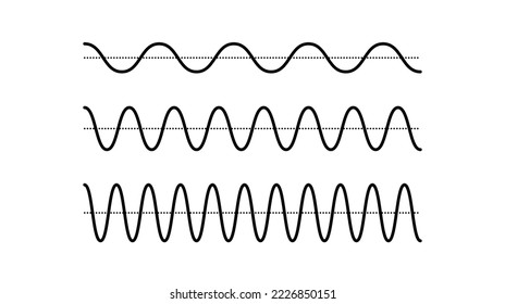 Sinusoid signals set. Black curve sound waves collection. Voice or music audio concept. Pulse lines. Electronic radio signals with different frequency and amplitude. 