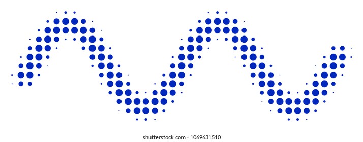 Sinusoid Wave halftone vector pictogram. Illustration style is dotted iconic Sinusoid Wave icon symbol on a white background. Halftone matrix is round items.