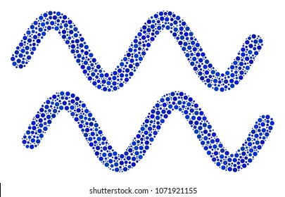 Sinusoid Waves mosaic of circle dots in variable sizes and color tones. Small circles are combined into sinusoid waves vector mosaic. Dotted vector illustration.