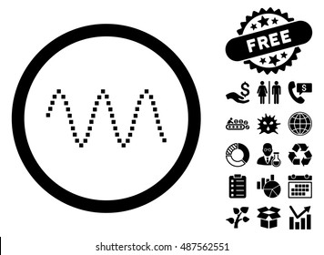 Sinusoid Waves pictograph with free bonus design elements. Vector illustration style is flat iconic symbols, black color, white background.