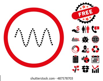 Sinusoid Waves pictograph with free bonus pictogram. Vector illustration style is flat iconic bicolor symbols, intensive red and black colors, white background.