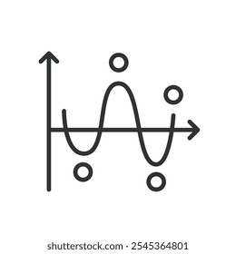 Gráfico sinusoidal, ícone em design de linha. Sinusoidal, gráfico, onda, função, curva, periódico, sinal no vetor de fundo branco. Ícone de traçado editável do gráfico sinusoidal