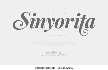 Sinyorita typography beauty fashion elegant minimalist serif italic fonts decorative wedding vintage retro logos. Minimal luxury font alphabet logo. Vector illustration