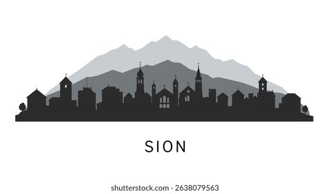 Sion city skyline with Switzerland, and mountains backdrop.