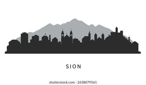 Sion Switzerland Skyline Silhouette Vector.