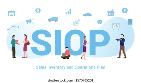 siop sales inventory and operations plan concept with big word or text and team people with modern flat style - vector