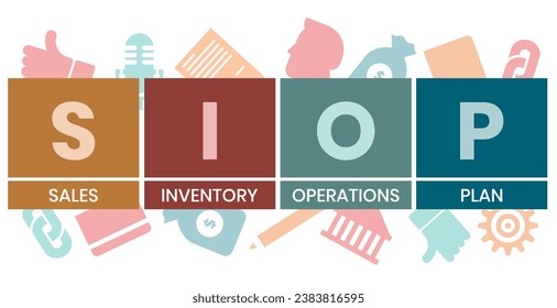 SIOP - sigla del plan de operaciones de inventario de ventas. fondo de concepto de negocio. concepto de ilustración vectorial con palabras clave e iconos. ilustración con iconos para banner web, volante