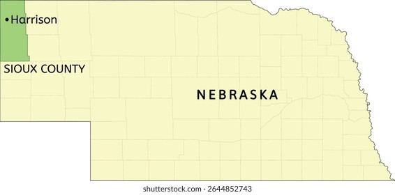 Sioux County and village of Harrison location on Nebraska state map