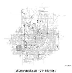 Sioux Falls city map with roads and streets, United States. Vector outline illustration.