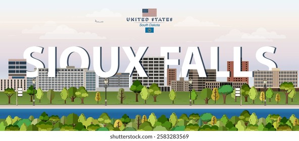 Sioux Falls city skyline colorful vector illustration. Travel poster