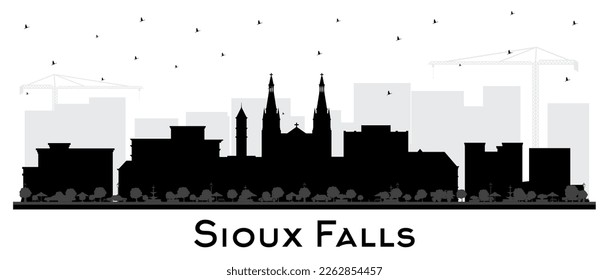 Sioux Falls South Dakota City Skyline Silhouette with Black Buildings Isolated on White. Vector Illustration. Sioux Falls USA Cityscape with Landmarks. Tourism Concept with Modern Architecture.