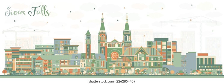 Sioux Falls South Dakota City Skyline with Color Buildings. Vector Illustration. Sioux Falls USA Cityscape with Landmarks. Business Travel and Tourism Concept with Modern Architecture.