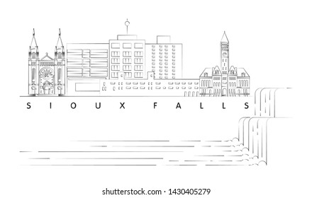 Sioux Falls, South Dakota skyline minimal linear vector illustration and typography design 