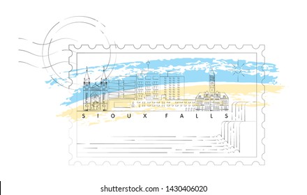 Sioux Falls, South Dakota skyline stamp vector illustration and typography design 