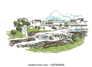 Sioux Falls South Dakota Usa America Vector Sketch City Illustration Line Art 