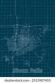 Sioux Falls, South Dakota, USA artistic blueprint map poster