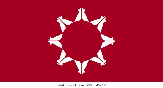 Sechs Fahnen, Vektorgrafik einzeln. Indische Fahne, Vektorgrafik einzeln. Symbol der Eingeborenen in Amerika. Oglala Flaggenstaat, ein Reservat in den nördlichen Vereinigten Staaten. 