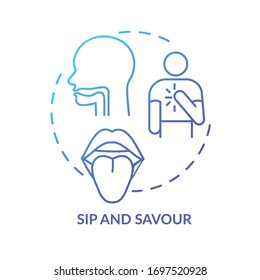 Sip and savour concept icon. Wine tasting idea thin line illustration. Evaluating drink by taste. Appreciating texture and aftertaste. Vector isolated outline RGB color drawing