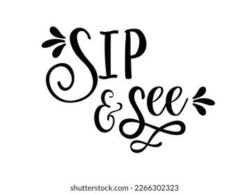 Sip and see invitations. Baby Shower invite text. Sip and see party. Vector illustration. New baby welcome party invitation. Different design of writing words logo for baby party.