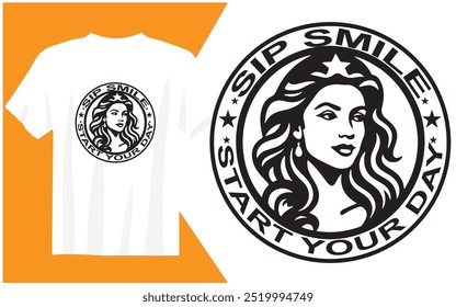 SIP SMILE INICIAR SEU DIA T-SHIRT DESIGN efeito ou eminente para t-shirt 