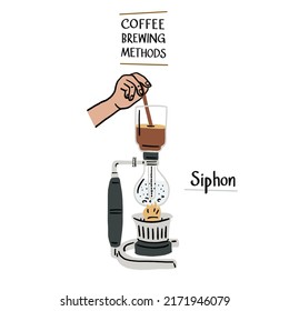 Siphon Coffee Brewing Methods Hand drawn color illustration