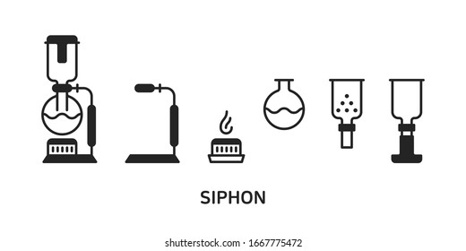 siphon coffee equipment, beaker, flask, burner.